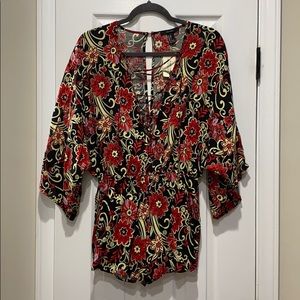 Forever 21 Lace up Front Floral Romper